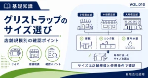 グリストラップのサイズを店舗規模・席数・シンク数・使用水量で選ぶポイントを解説する図解